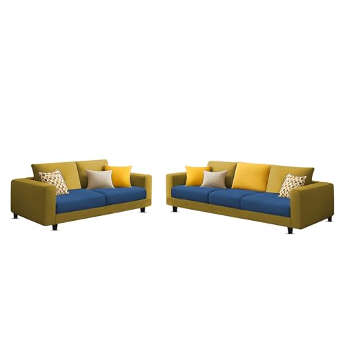 Image of Casaliving Minta 3+2 Seater Sofa Set for Living Room (Blue Yellow Colour Fabric) Premium Fabric Sofa