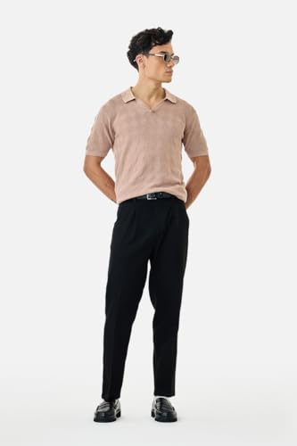 Image of SNITCH Men Casual Wear Chinos | Baggy Fit Wide-Leg Solid Trousers | Stretchable Cotton Blend Pants for Summer Outings