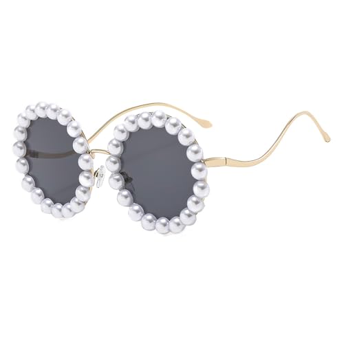 Round Pearl Sunglasses Women, Fashion Metal Frame Round Sun Glasses, Party Sunglasses UV400