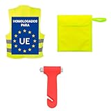 Adri Chaleco Reflectante de Seguridad con Martillo de Emergencia, Homologado, Incluye Bolsa de Almacenamiento (3, Amarillo, Universal)