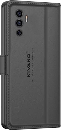 Image of KIVANO LUXE Compatible for Vivo Y75 4G / Vivo V23e Luxury Handmade Leather Magnetic Flip Folio Case | Card Holder & Kickstand | Slim Protective Cover | Unisex - Black