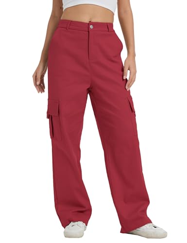 Image of Cargo Pants for Women High Waist Wide Leg Stretchy Pull On Baggy Casual Pants with Pockets