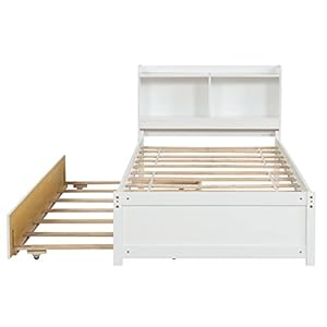 Twin Size Bed with Trundle,Twin Bed Frame with Storage Headboard, Twin Size Trundle Bed with Bookcase for Kids,Bookcase Bed Twin Size, Trundle Bed with Storage for Kids,Teens,Adults(White) Twin Size Bed with TrundleTwin Bed Frame with Storage Headboard Twin Size Trundle Bed with Bookcase for KidsBookcase Bed Twin Size Trundle Bed with Storage for KidsTeensAdultsWhite