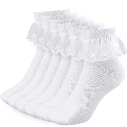 HaiFafafaing 3 Paar Mädchen Rüschen Socken, Weiße Rüschen...