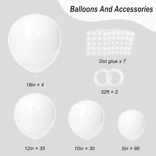 Image of RUBFAC 135pcs White Balloons Different Sizes 18 12 10 5 Inch for Garland Arch, Latex Balloon Globos for Wedding Birthday Party Baby Shower Anniversary Baptism Decorations