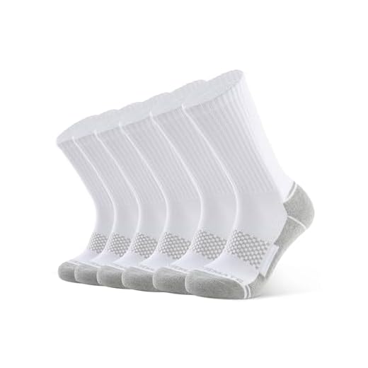CLOSEMATE Mens Sports Cushioned Socks 6 Pairs for Men Crew Athletic Cotton Wicking Breathable Socks for Golf Gym Training Hiking Walking Work, 6 WhiteGrey, 9-12