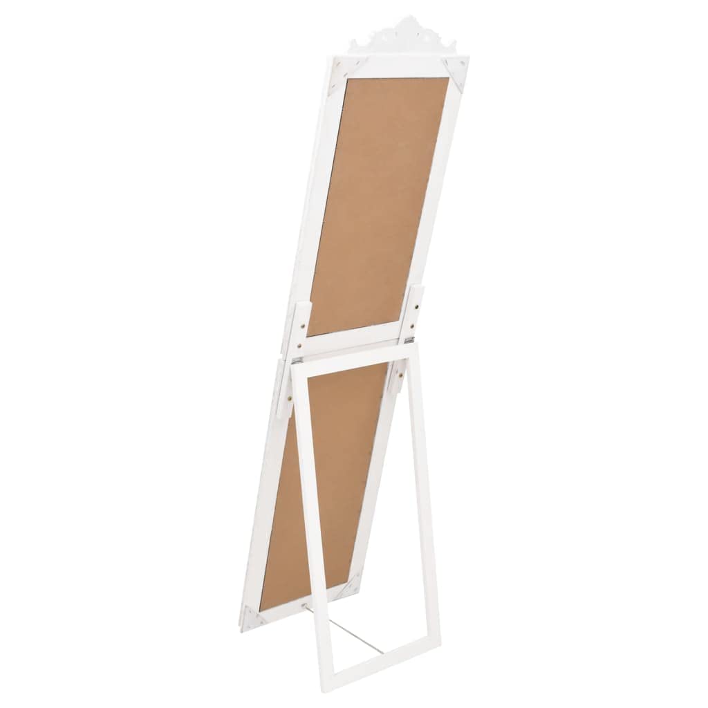 Lustro stojące białe 50 x 200 cm z drewnianą ramą, składane i stabilne, lustro na całe ciało do korytarza, sypialni, garderoby, dekoracyjny barokowy wygląd, przezroczyste lustro do kosmetyków