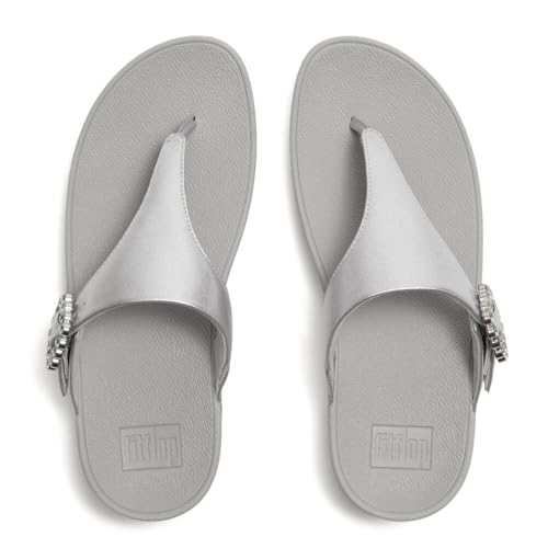 Image of FitFlop Womens LULU Crystal Buckle Toe-Post Sandals with Microwobbleboard Technology, Microfiber Toe Post, Slip Resistant Rubber Outsole, Cushioned Arch Support for All Day Comfort