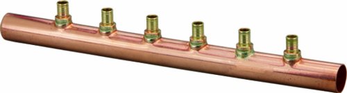 Viega 65710 PureFlow PEX Press Colector de cobre soldado con macho de 1 pulgada x 1/2 pulgada a 10 entradas cerradas x prensa No. de salidas