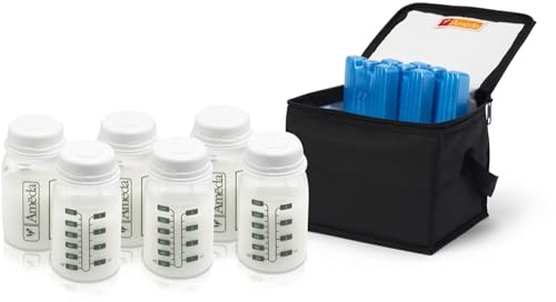 Image of Ameda MYA Cool N Carry Portable Breast Milk Cooler Bag | Breastmilk Storage | Includes Insulated Cooler Bag, 3 Freezer Packs & 6 Breast Milk Storage Bottles