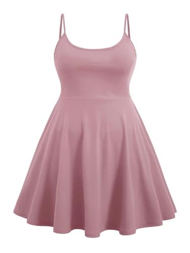 Image of WDIRARA Women's Plus Size Spaghetti Strap Sleeveless Flared Hem A Line Cami Dress