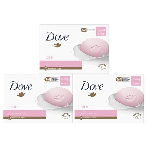 Dove Pink Soap Bar Moisturising Beauty Cream Pack of 3, Gentle Cleansing Bar with Moisturising Cream, Hydrating Soap for Soft Smooth Skin, Suitable for Face & Body, 2 x 90g