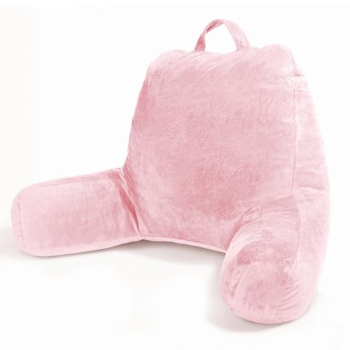 Image of Sasttie Reading Pillow for Bed, Back Pillow for Sitting Up, Pink | 18 inch Backrest Support Cushion for Couch, Sofa, and Floor, Dorm Essentials, OEKO-TEX, Adjustable Down Alternative Fill