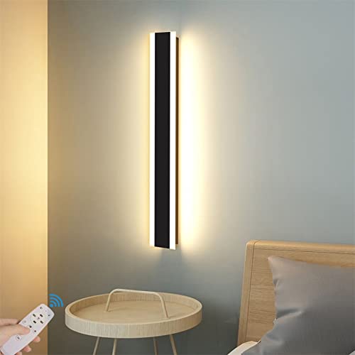 LED Schwarz Lang Wandleuchten Innen mit Fernbedienung, Dimmbar & Helligkeit Einstellbares Wandlampen Strip Acryl Modern Up Down Wandbeleuchtung für Wohnzimmer Schlafzimmer Treppenhaus Flur (100cm 54W) Cover