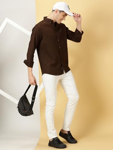 Image of Thomas Scott Men's Cricket Club Collection Classic Regular Fit Twill Shirt | 100% Cotton Long Sleeve Solid Shirt with Button Down Collar (Available in Plus Size)