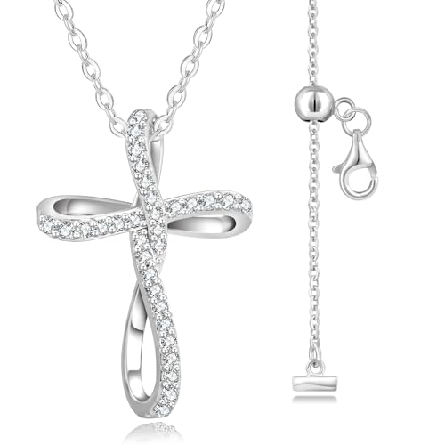 KRKC&CO Moissanite Cross Necklace for Women: D Color VVS1 0,19ct,
