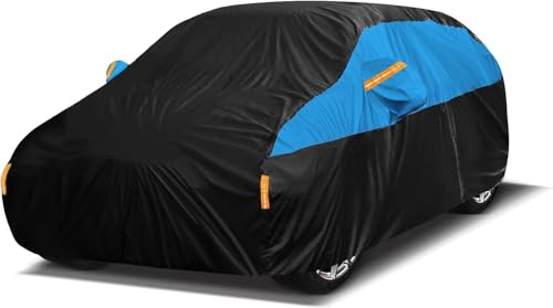 10 Layers Car Cover Waterproof Breathable, All Weather Outdoor Full Cover Rain UV Snowproof Protection with 2 door Zipper Cotton Mirror Pocket,Fit Saloon/Hatchback Length(163-177/415-450cm)