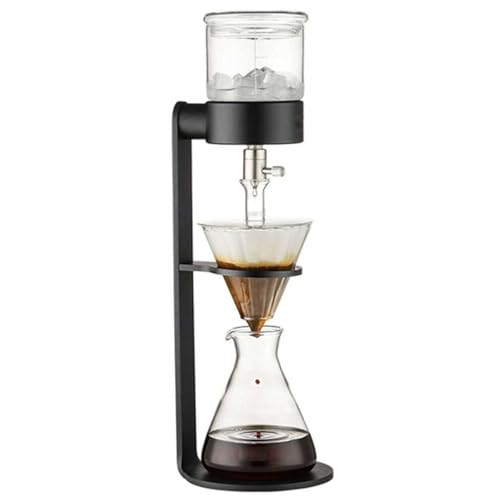 Cafetera de infusión fría, cafetera de goteo de hielo, olla de vidrio con goteo ajustable de acero inoxidable, capacidad de 500 ml para oficina en casa, prepara 2-3 tazas