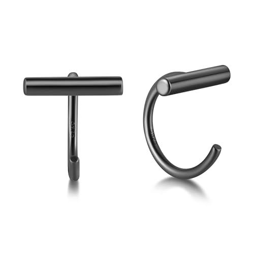 Image of CHIC & ARTSY 925 Sterling Silver Half Hoop Earrings for Women, Small Huggie Hoops Set with Ball Bar Star Moon Cross & Pearl, Lightweight Comfort Fit Everyday & Sleep Earrings
