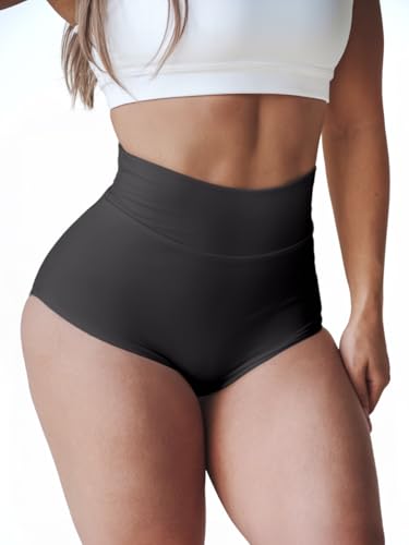 Black Booty Shorts for Women High Waist Butt Lifting Spandex Biker Yoga Gym Dance Hot Pants Rave Outfits,Small