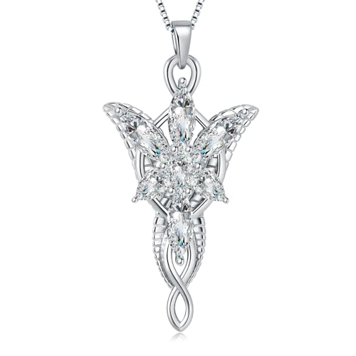 925 Sterling Silver Arwen Evenstar Pendant Necklace for Women, Lord of The Ring Jewelry Gifts, Elvish Jewelry Gift Pendant for Women, 5A Cubic Zirconia