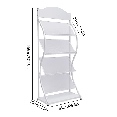 Gdrasuya10 4-Layer Floor-Standing Magazine Rack Newspaper Storage Rack Brochure Display Metal Stand Book Rack Shelf For Trade Show Exhibitions Office Retail Store(White) #TOP2