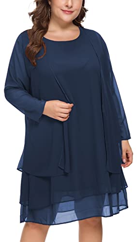 LIDLIT 2PCS Women's Chiffon Dress Mother of The Bride Dresses Long Sleeve Knee Length Jacket Dresses…