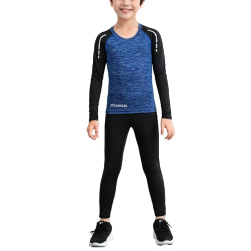 Yhong Set Termico Intimo Sportivo per Bambini Due Pezzi Camicia E Pantaloni Unisex per Bambini per Corsa Sport Invernali Blu 3-4 Anni