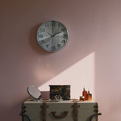 Modern Decorative Aluminum Round Wall Clock For Living Room, Kitchen, Dining Room, Silver #TOP6