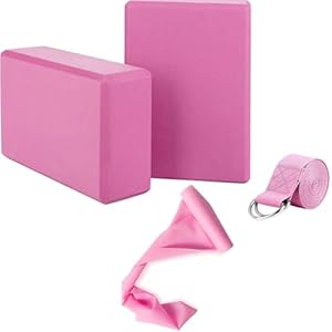 WY8 Yoga Blocks Set of 2 with Strap and Elastic Resistance Band EVA Foam Soft and Sturdy Non-Slip Lightweight Yoga Bricks for Balance, Stretching, Pilates, Meditation, and Deep Flexible Poses