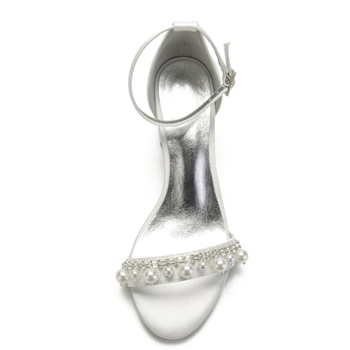 Sandales rose en satin perlé taille 43 FGRID à talons bas carrés pour mariage
