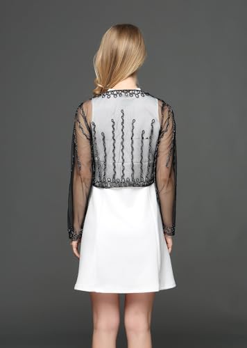 Women’s Mesh Bolero Shrug,Long Sleeve Formal Shrug Sheer Cardigan for Dress,Sheer Jacket Open Front Mesh Crop Top,Small3