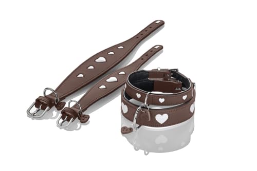 Hunter Windhundhalsband Love, Farbe: braun/schwarz, weiches, Robustes Rindsleder, einzeln eingenähte Herzen, breitere Form, gepolstert, hoher, Made in Germany, Größe 37