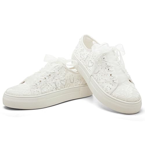 Elivandon 9996 Wedding Shoes Lace Bridal Sneakers 1.46" Platform Bride Tennis Shoes Sparkling Rhinestone Wedding Sneakers2