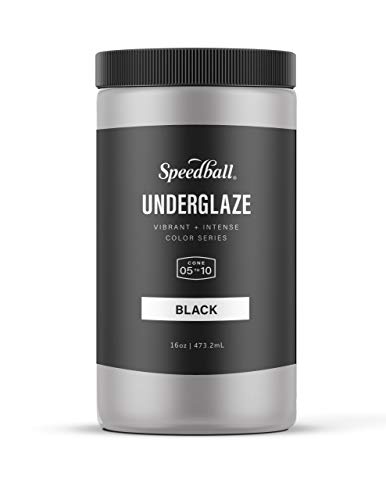Speedball Underglaze, Black, 16 oz, Made in USA, Lead-Free Color Glaze for Pottery and Ceramics, Wide Firing Range Cone 05-10, Food Safe