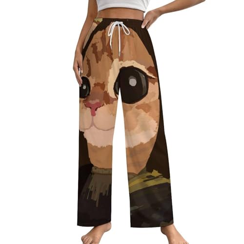 Pantalon de pyjama chat drôle pour femme avec poches confort de nuit