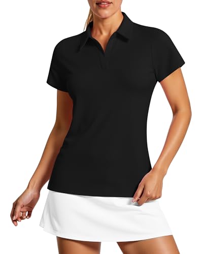Stelle Women's V Neck Golf Polo Shirts UPF 50+ Short Sleeve Tennis Shirt Collared Workout Tops Quick Dry