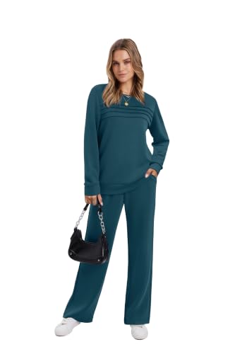 Image of WIHOLL Women's 2 Piece Sets Sweatshirt Casual Travel Outfits Lounge Wide Leg Tracksuit Cozy Sweatsuits Fashion 2026