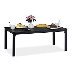 Relaxdays tuintafel rechthoek, houtlook, eettafel tuin, balkontafel, terras, HxBxD: 39 x 98 x 48 cm, buitentafel, zwart