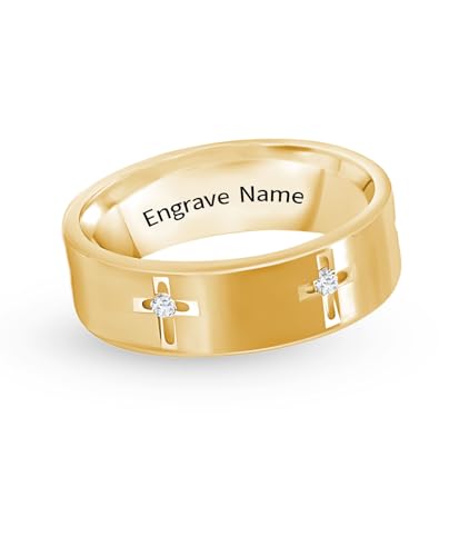 1/16 cttw Men's Moissanite Cross Wedding Band D Color VVS Clarity 18K Gold Plated 925 Sterling Silver Religious Ring Engrave Name Size 3-152