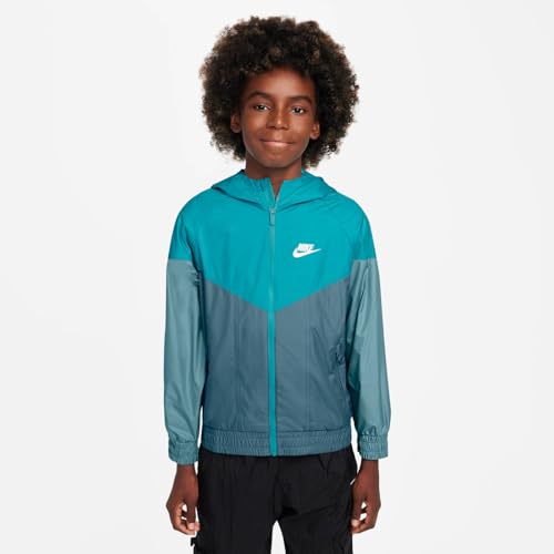 Nike Sportswear Windrunner Big Kids' Hooded Repel Jacket (FZ5516-345, Dusty Cactus/Smokey Blue/Denim Turquoise/White)2