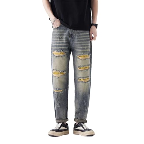 Men's Classic Ripped Jeans Retro High Street Casual Slim Fit Jeans