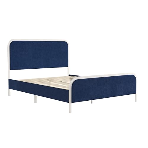 Novogratz Tallulah Platform Bed Frame with Upholstered Headboard, Queen, Navy