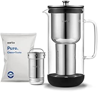 Aarke Purifier, Water Filter Jug in Glass and Stainless Steel, 2.4L / 10 cups, Includes Aarke Pure Filter Refill Bag