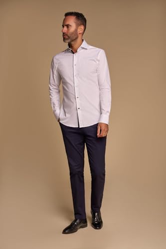 Camisa informal de negocios blanca para hombre de algodón estampado geométrico de vestir 3