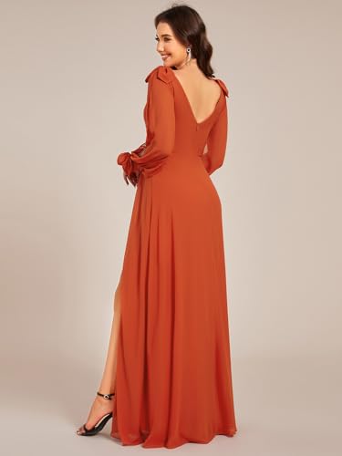 Image of Ever-Pretty Women's Fall Winter Formal Wedding Guest Dress Long Sleeve V Neck Chiffon Floor Length Bridesmaid Dresses 80116