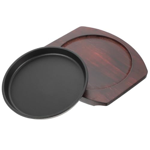 TOPPERFUN Padella Bistecca Rotonda in Spesso con Rivestimento Antiaderente e Vassoio in Legno Padella Multifunzione Leggera per Uso Facile da Pulire e Trasportare per Carne e