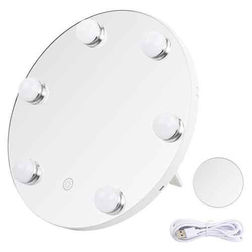 Schminkspiegel mit Beleuchtung Hollywood Spiegel mit Licht 10X Vergrößerung LED Beleuchteter Schminktisch Spiegel 3 Modi Kosmetikspiegel Badspiegel Wandspiegel Make up Spiegel Tischspiegel Rund