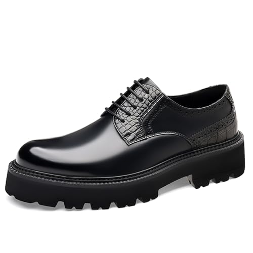 Mocasines de piel auténtica con plataforma Oxford para hombre, con punta de ala, gruesos, antideslizantes, para el trabajo, informales, para vestir, zapatos Derby, negro 1, 41 1/3 EU