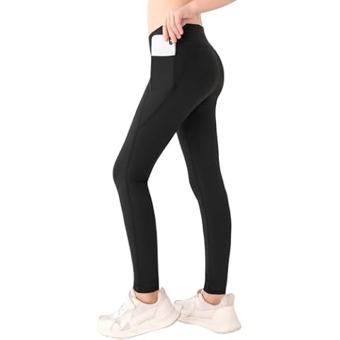 Girls Black Athletic Leggings with Pockets Cover